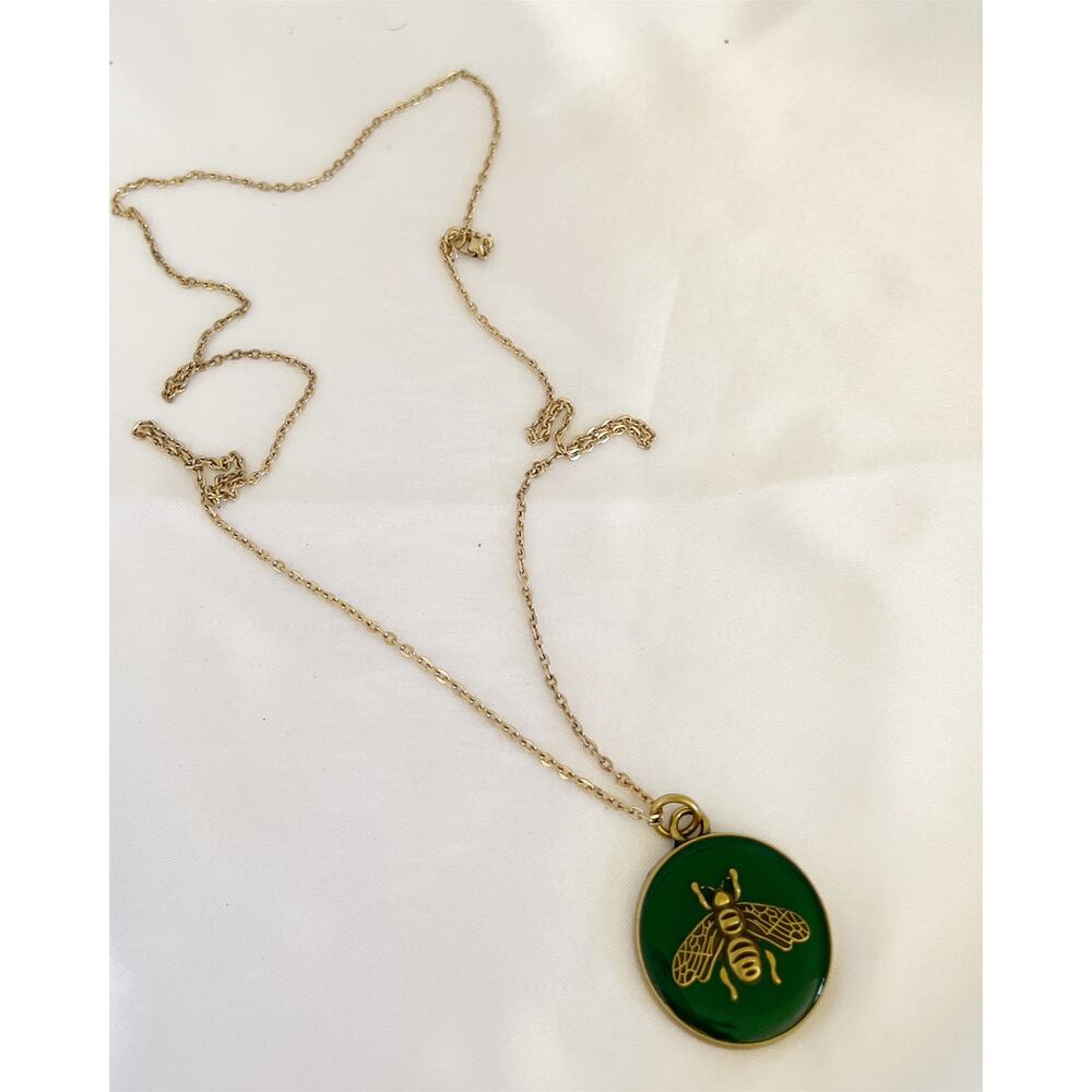 GUCCI Bee Charm Necklace Pendant Green Gold Stamped Zipper Pull - Picture 11 of 14